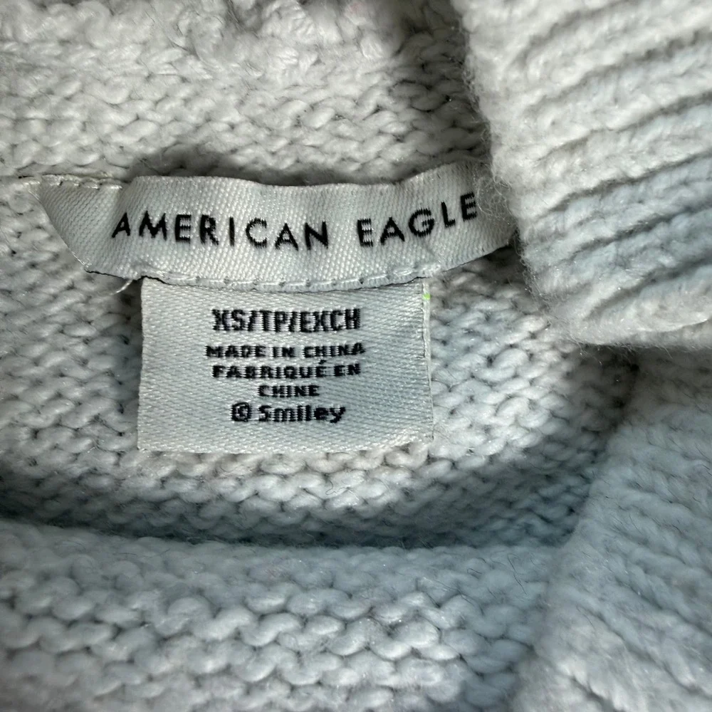 American Eagle x Smiley Kids XS Gray Mock Neck Intarsia Knit Sweater #4414